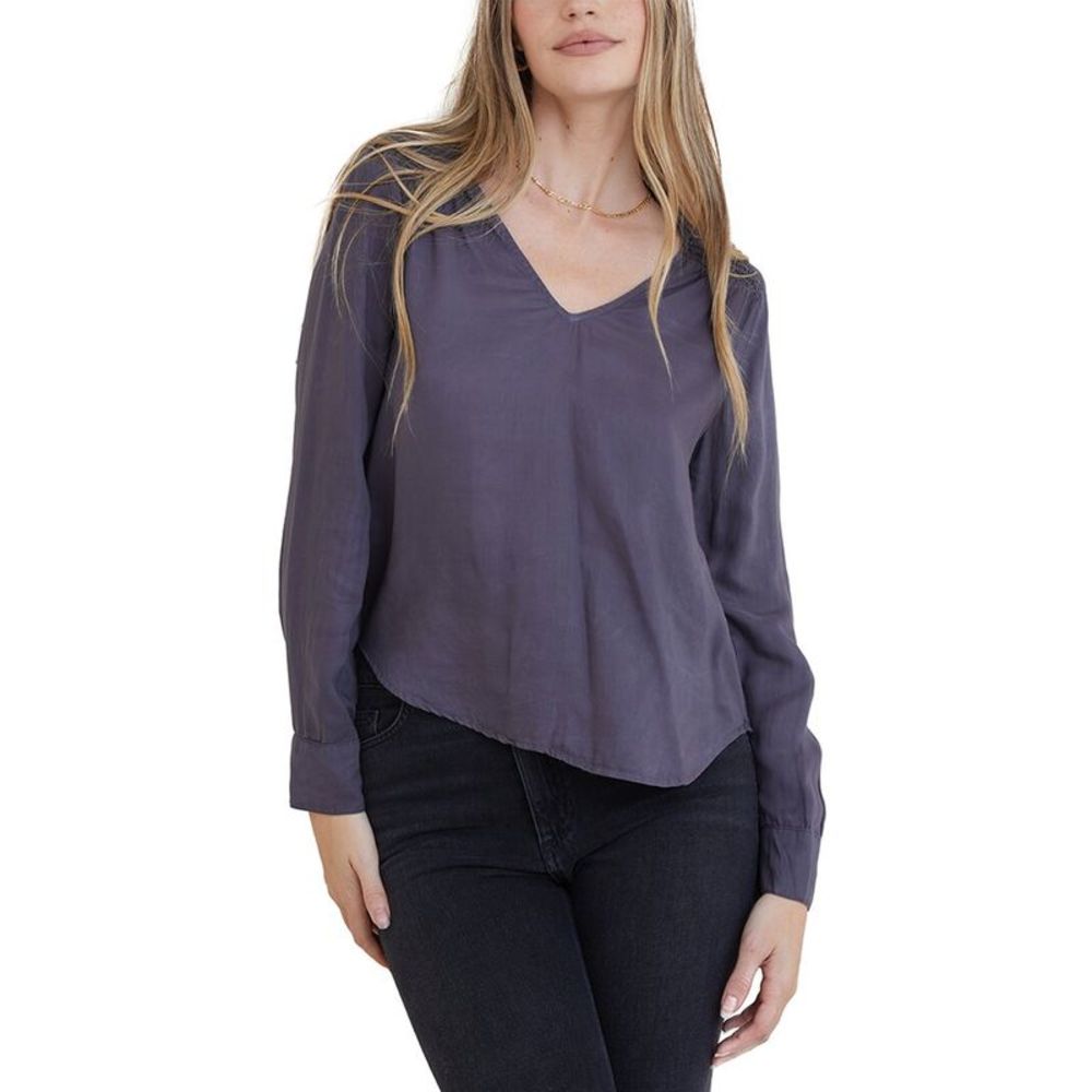 Bella Dahl V-Neck Long Sleeve Blouse in Slate Gray